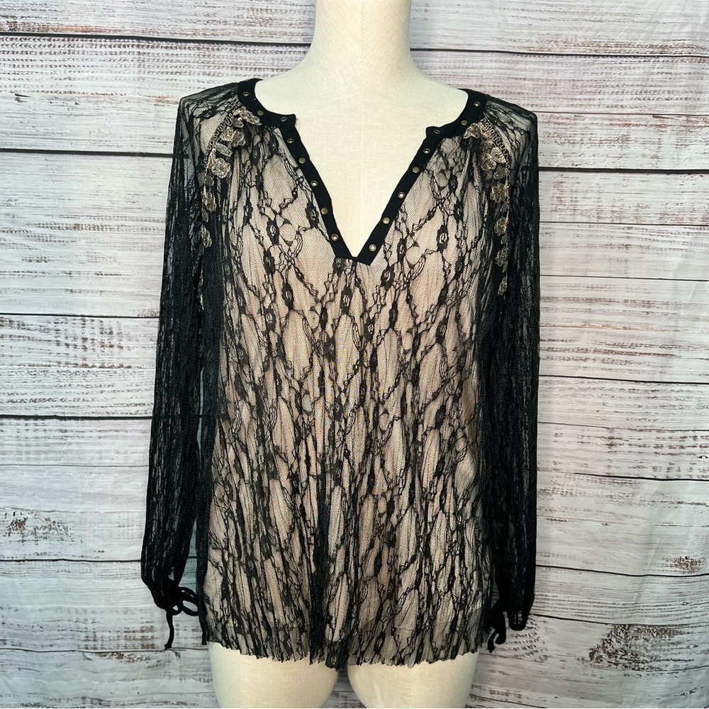 Gimmicks by BKE Small Raw Edge‎ Lace Top in Black & Cream Whimsigoth